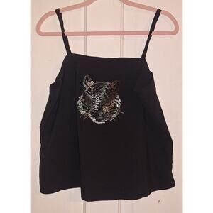 Vintage 90s ENT Entrancy Black Silver Jewel Tiger Tanktop Whimsygoth Skater